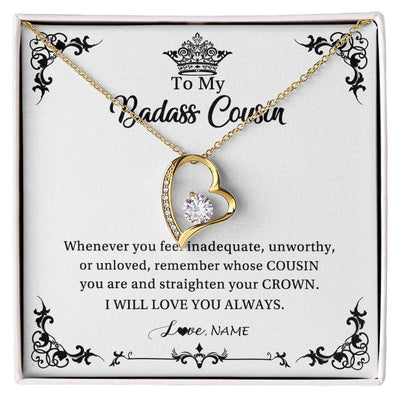 Forever Love Necklace 18K Yellow Gold Finish | Personalized To My Cousin Necklace I Will Love You Always Cousin Pendant Jewelry Birthday Graduation Christmas Customized Message Card | teecentury