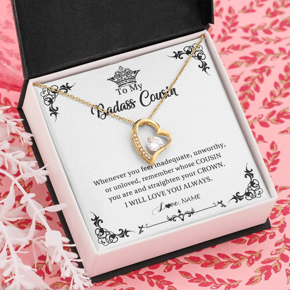 Forever Love Necklace 18K Yellow Gold Finish | Personalized To My Cousin Necklace I Will Love You Always Cousin Pendant Jewelry Birthday Graduation Christmas Customized Message Card | teecentury
