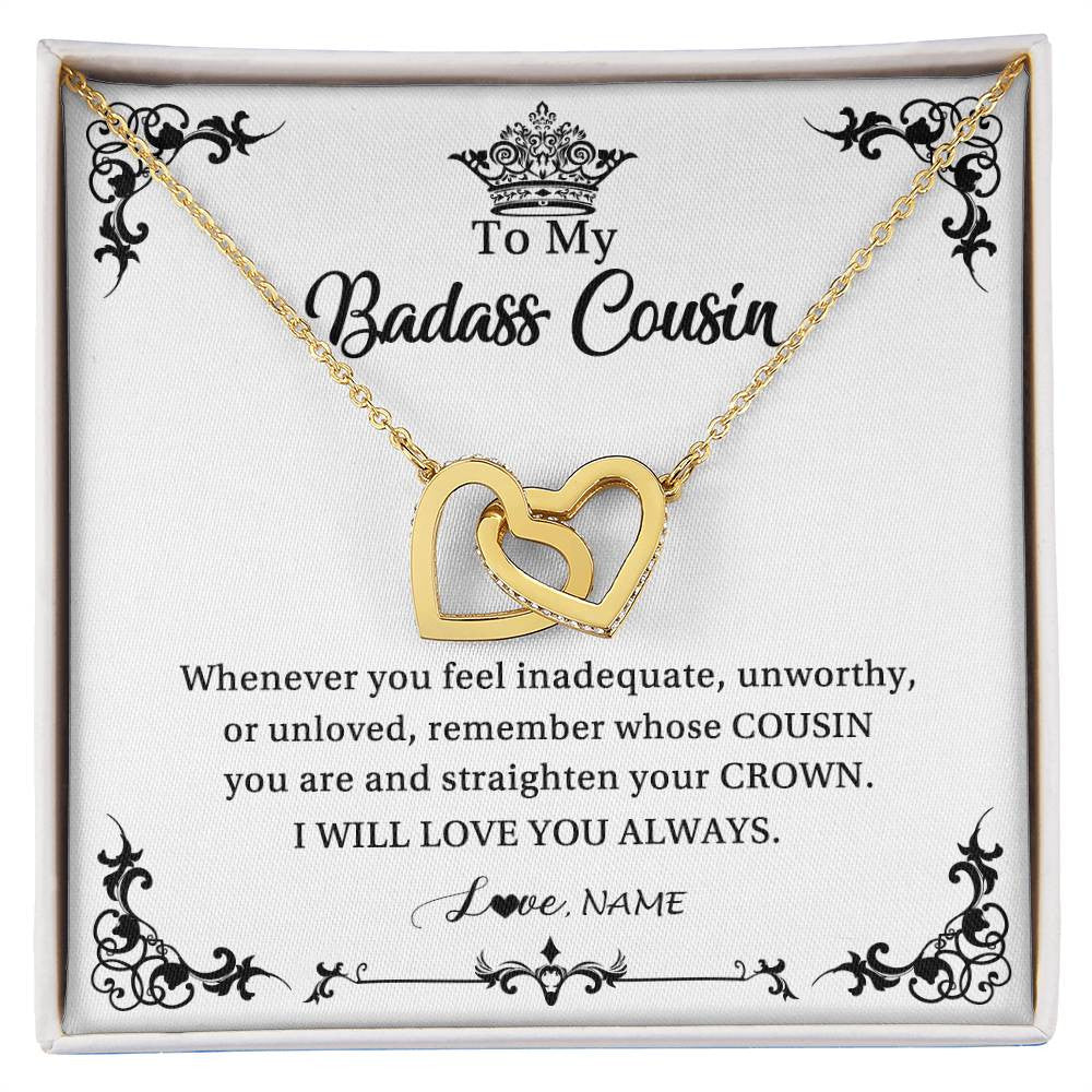 Interlocking Hearts Necklace 18K Yellow Gold Finish | Personalized To My Cousin Necklace I Will Love You Always Cousin Pendant Jewelry Birthday Graduation Christmas Customized Message Card | teecentury