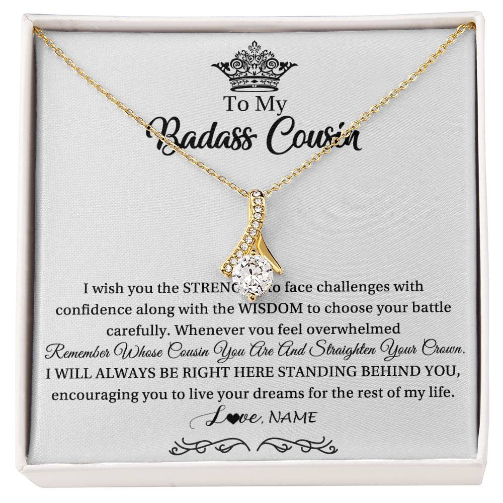 Alluring Beauty Necklace 18K Yellow Gold Finish | Personalized To My Cousin Necklace Straighten Your Crown Cousin Pendant Jewelry Birthday Graduation Christmas Customized Gift Box Message Card | teecentury