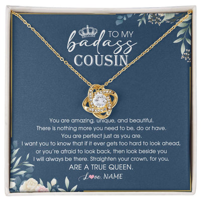 Love Knot Necklace 18K Yellow Gold Finish | Personalized To My Cousin Necklace Straighten Your Crown Cousin Queen Pendant Jewelry Birthday Graduation Christmas Customized Gift Box Message Card | teecentury