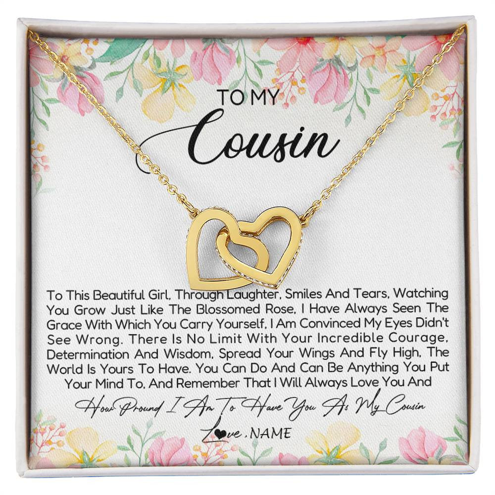 Interlocking Hearts Necklace 18K Yellow Gold Finish | Personalized To My Cousin Necklace To This Beautiful Girl Cousin Pendant Jewelry Birthday Graduation Christmas CCustomized Gift Box Message Card | teecentury