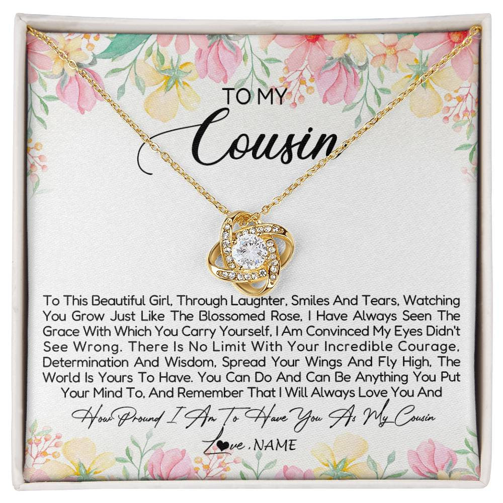 Love Knot Necklace 18K Yellow Gold Finish | Personalized To My Cousin Necklace To This Beautiful Girl Cousin Pendant Jewelry Birthday Graduation Christmas CCustomized Gift Box Message Card | teecentury