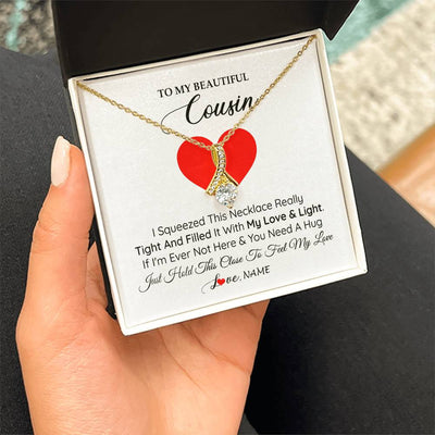 Alluring Beauty Necklace 18K Yellow Gold Finish | 2 | Personalized To My Cousin Necklace from Family I Squeezed This Necklace Cousin Birthday Graduation Christmas Customized Gift Box Message Card | teecentury