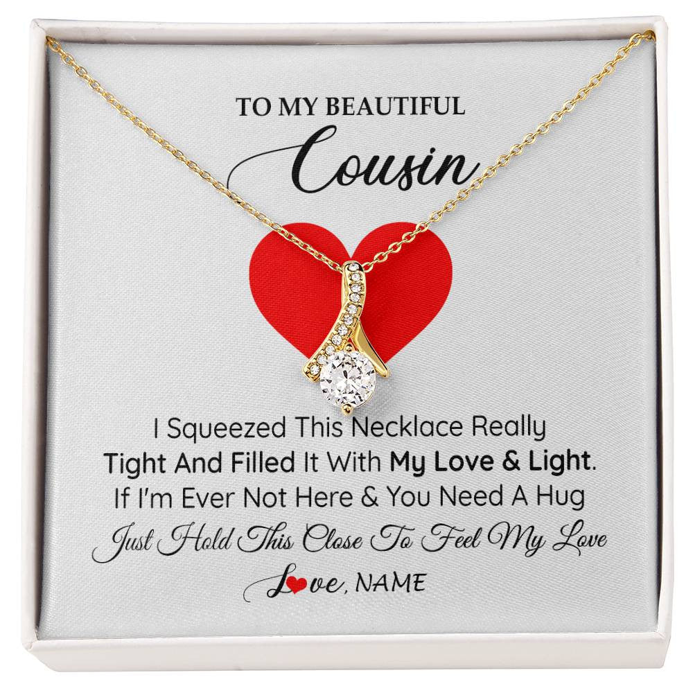 Alluring Beauty Necklace 18K Yellow Gold Finish | 1 | Personalized To My Cousin Necklace from Family I Squeezed This Necklace Cousin Birthday Graduation Christmas Customized Gift Box Message Card | teecentury