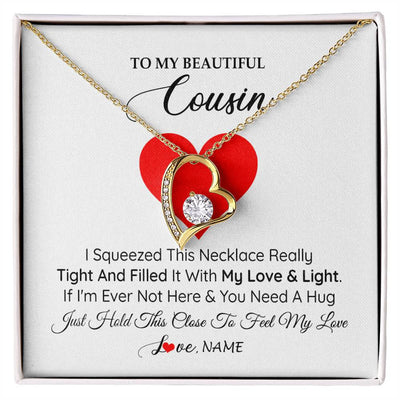 Forever Love Necklace 18K Yellow Gold Finish | 1 | Personalized To My Cousin Necklace from Family I Squeezed This Necklace Cousin Birthday Graduation Christmas Customized Gift Box Message Card | teecentury