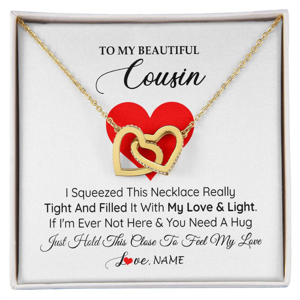 Interlocking Hearts Necklace 18K Yellow Gold Finish | 1 | Personalized To My Cousin Necklace from Family I Squeezed This Necklace Cousin Birthday Graduation Christmas Customized Gift Box Message Card | teecentury