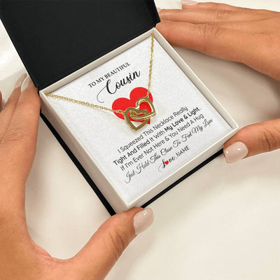 Interlocking Hearts Necklace 18K Yellow Gold Finish | 2 | Personalized To My Cousin Necklace from Family I Squeezed This Necklace Cousin Birthday Graduation Christmas Customized Gift Box Message Card | teecentury