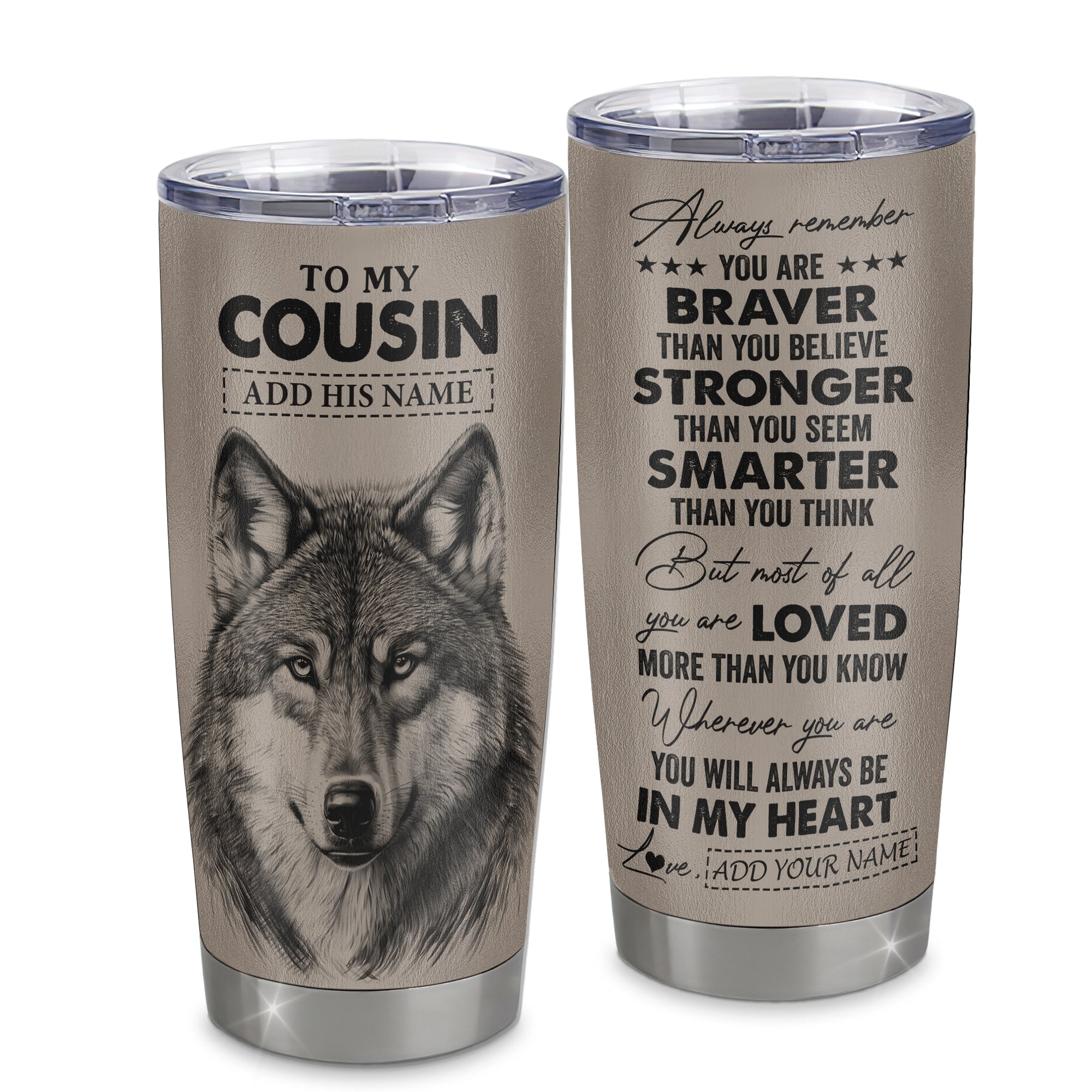 Personalized To My Cousin Tumbler From Family Wolf Braver Stronger Smarter Cousin Birthday Graduation Christmas Custom Stainless Steel Cup Travel Mug | teecentury