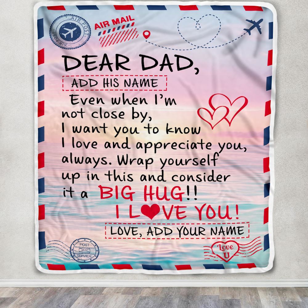 Personalized To My Dad Blanket From Daughter Son Children Letter Mail To Dad Gifts Happy Birthday Gifts Fathers Day Christmas Custom Name Fleece Throw Blanket | teecentury