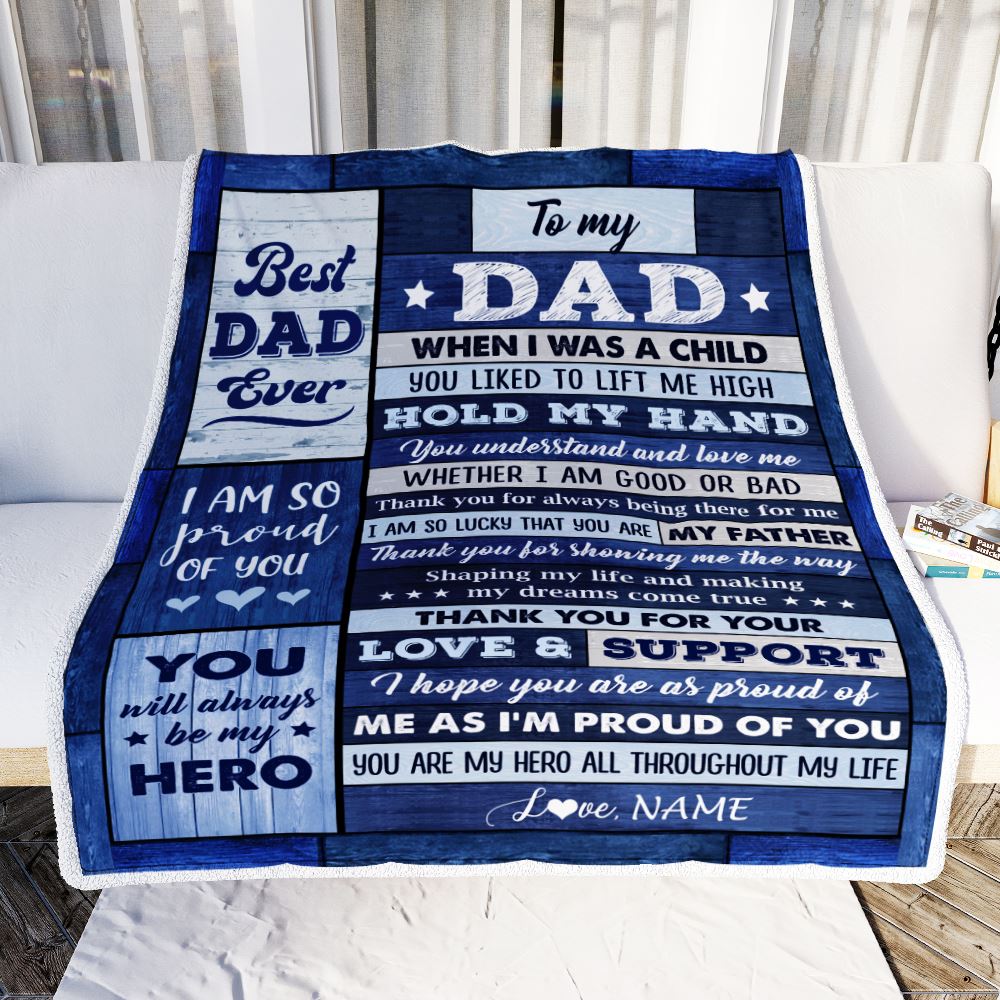 Personalized To My Dad Blanket From Daughter Son Wood Birthday Gift For Dad When I Was A Child Best Dad Fathers Day Christmas Customized Fleece Throw Blanket | teecentury