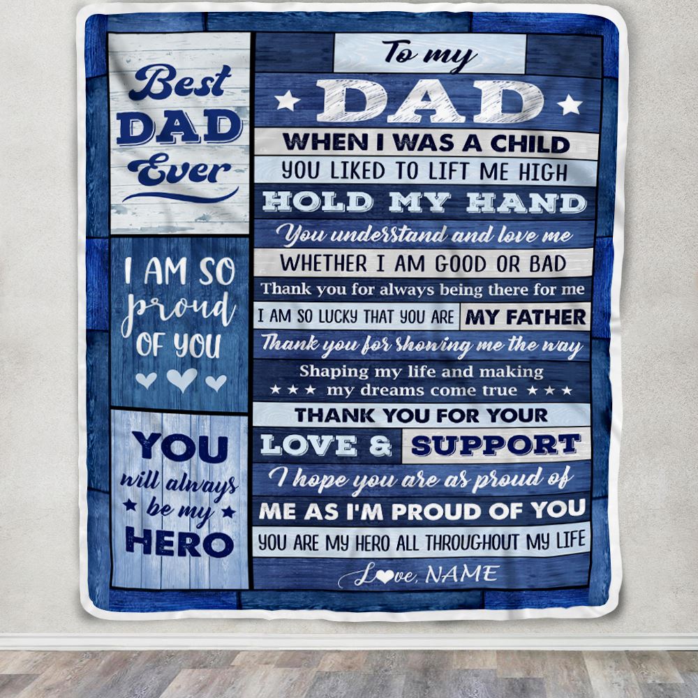 Personalized To My Dad Blanket From Daughter Son Wood Birthday Gift For Dad When I Was A Child Best Dad Fathers Day Christmas Customized Fleece Throw Blanket | teecentury
