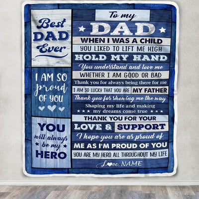 Personalized To My Dad Blanket From Daughter Son Wood Birthday Gift For Dad When I Was A Child Best Dad Fathers Day Christmas Customized Fleece Throw Blanket | teecentury