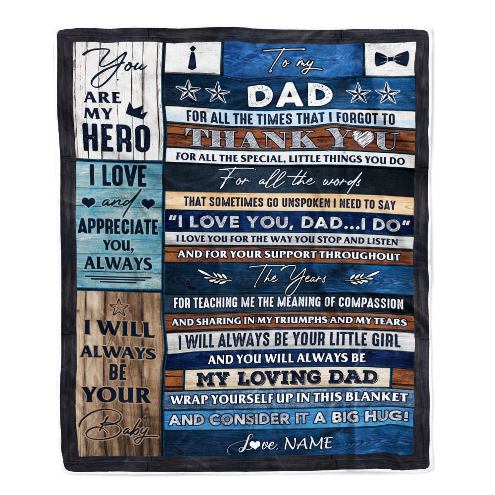Personalized To My Dad Blanket From Daughter Wood Thank You You Are My Hero Dad Birthday Fathers Day Thanksgiving Christmas Customized Bed Fleece Blanket | teecentury