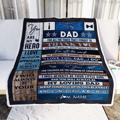 Personalized To My Dad Blanket From Daughter Wood Thank You You Are My Hero Dad Birthday Fathers Day Thanksgiving Christmas Customized Bed Fleece Blanket | teecentury
