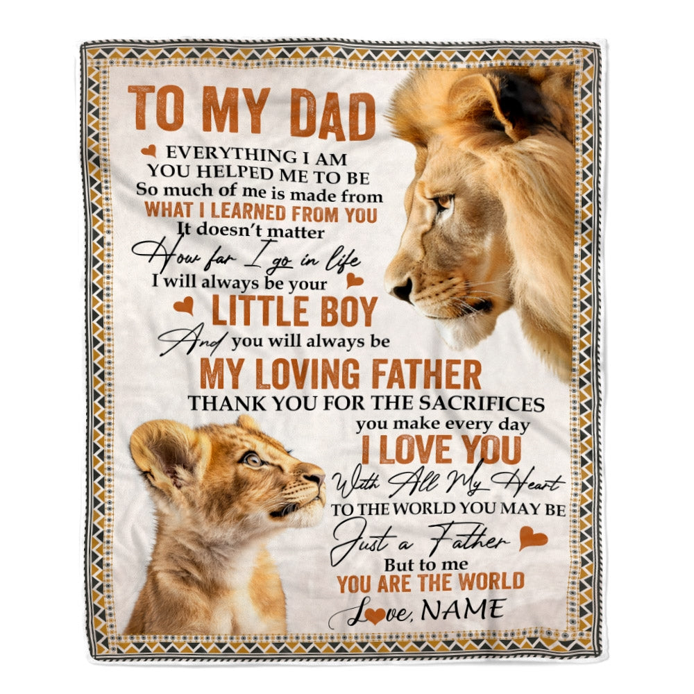 Personalized To My Dad Blanket From Son Lion My Loving Father I Love You Dad Father's Day Birthday Thanksgiving Christmas Customized Fleece Blanket Blanket | Teecentury.com