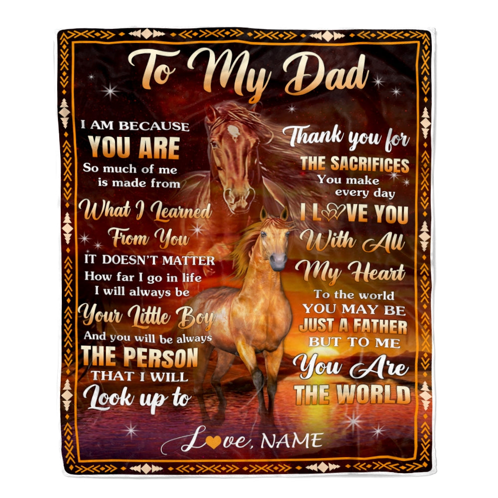 Personalized To My Dad Blanket From Son Thank You For The Sacrifices Horse Dad Birthday Mothers Day Thanksgiving Christmas Customized Fleece Throw Blanket | teecentury