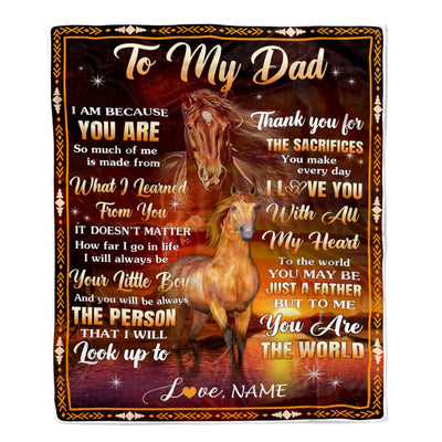 Personalized To My Dad Blanket From Son Thank You For The Sacrifices Horse Dad Birthday Mothers Day Thanksgiving Christmas Customized Fleece Throw Blanket | teecentury