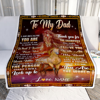 Personalized To My Dad Blanket From Son Thank You For The Sacrifices Horse Dad Birthday Mothers Day Thanksgiving Christmas Customized Fleece Throw Blanket | teecentury