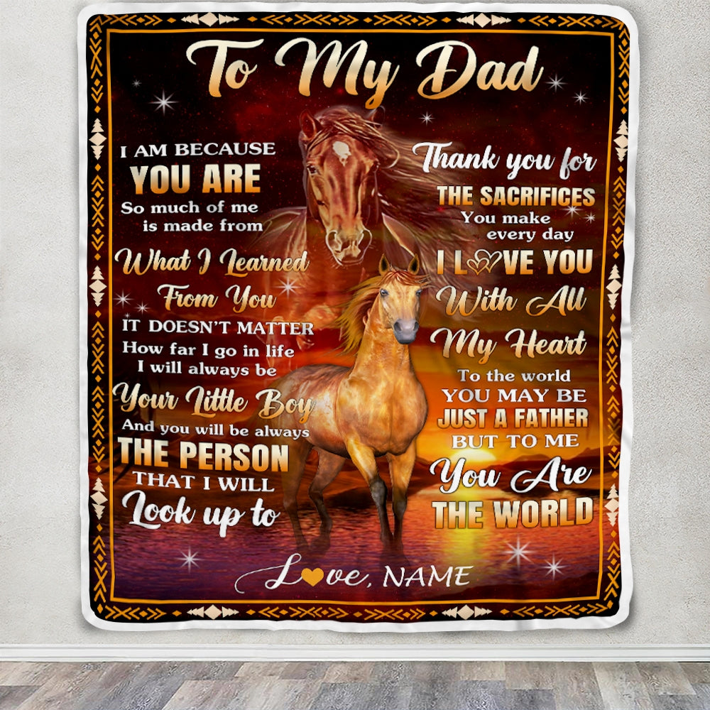 Personalized To My Dad Blanket From Son Thank You For The Sacrifices Horse Dad Birthday Mothers Day Thanksgiving Christmas Customized Fleece Throw Blanket | teecentury