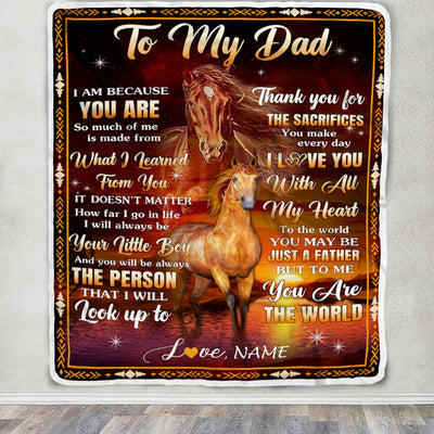 Personalized To My Dad Blanket From Son Thank You For The Sacrifices Horse Dad Birthday Mothers Day Thanksgiving Christmas Customized Fleece Throw Blanket | teecentury