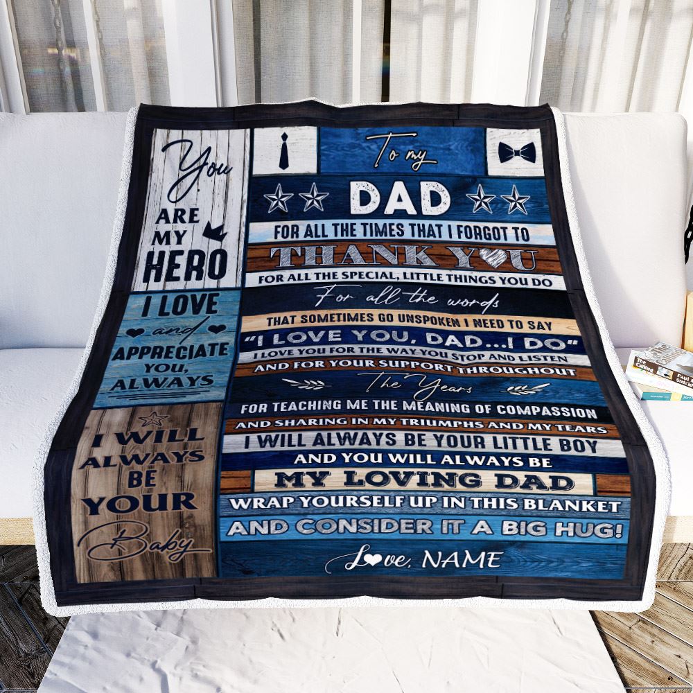 Personalized To My Dad Blanket From Son Wood Thank You You Are My Hero Dad Birthday Fathers Day Thanksgiving Christmas Customized Bed Fleece Blanket | teecentury