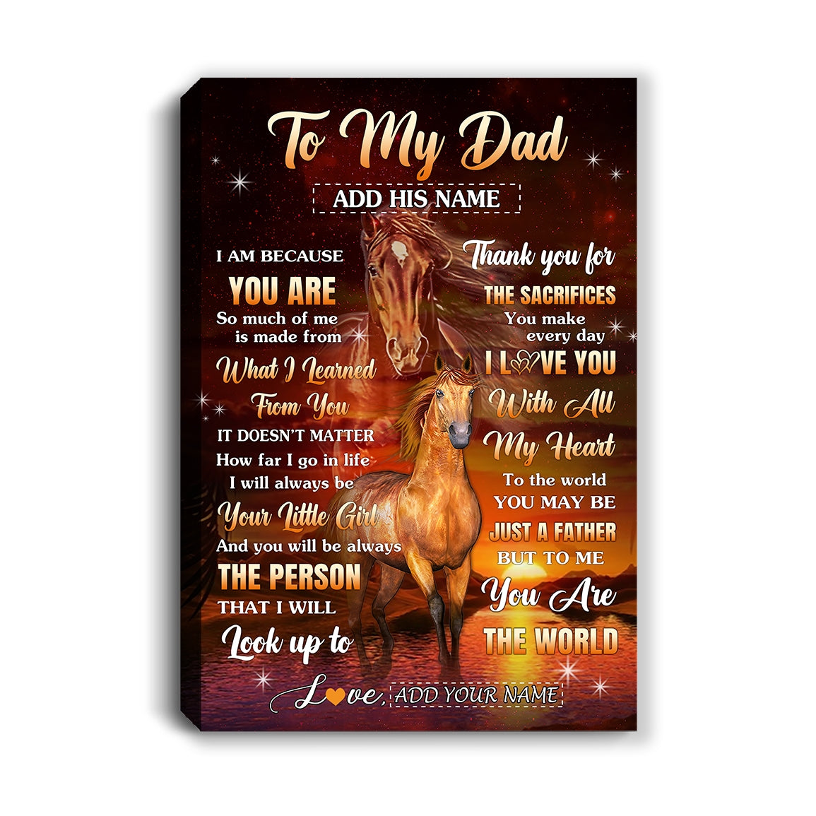 Personalized To My Dad Canvas From Daughter Thank You For The Sacrifices Horse Dad Birthday Mothers Day Thanksgiving Christmas Custom Wall Art Framed Canvas | teecentury
