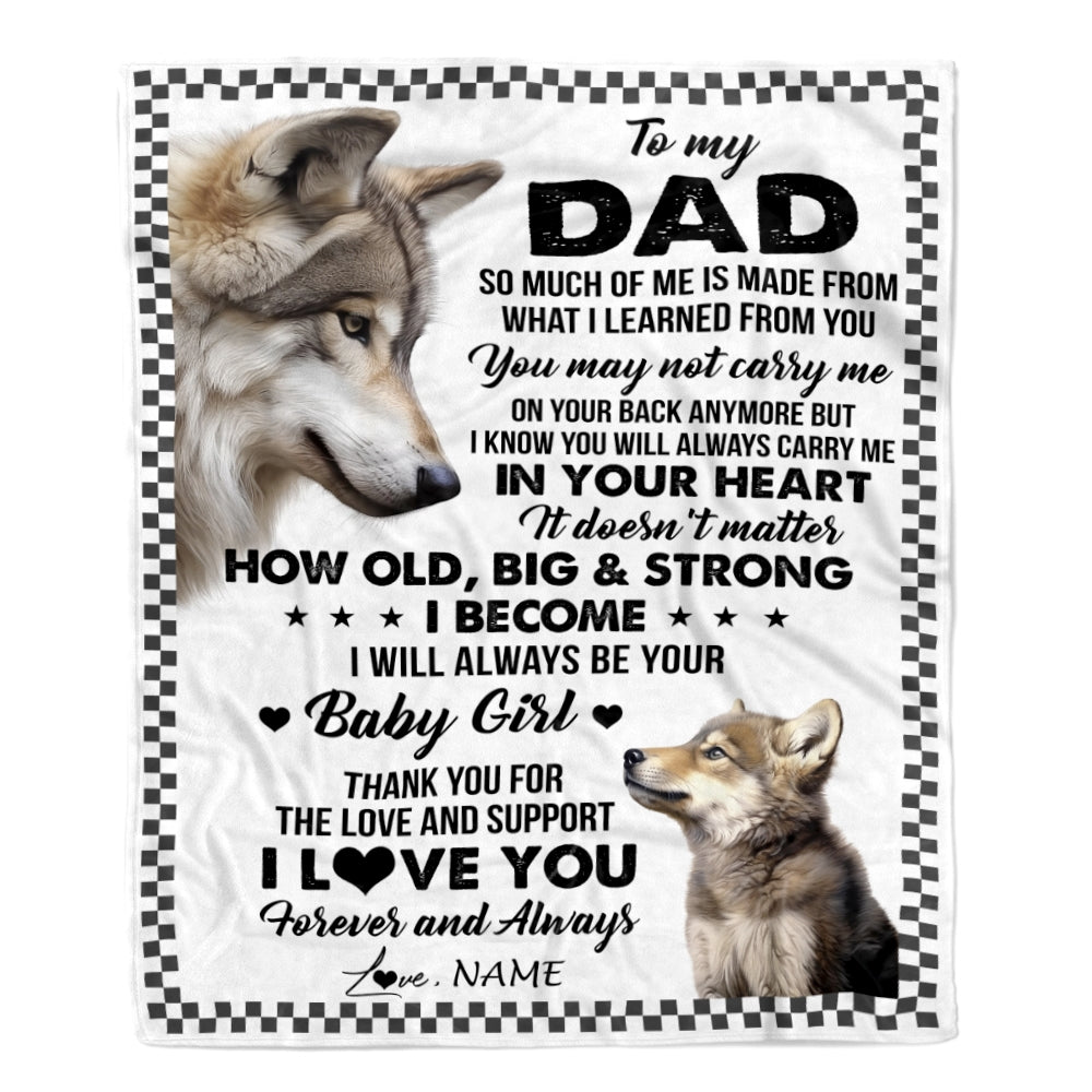 Personalized To My Dad From Daughter Blanket Wolf Always Be Your Little Girl Dad Fathers Day Birthday Christmas Gift Customized Fleece Throw Blanket | teecentury