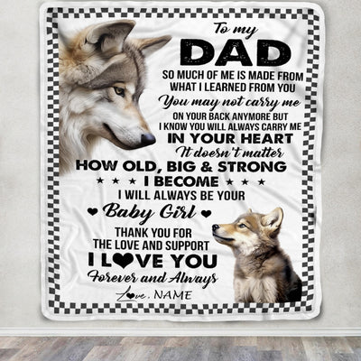 Personalized To My Dad From Daughter Blanket Wolf Always Be Your Little Girl Dad Fathers Day Birthday Christmas Gift Customized Fleece Throw Blanket | teecentury