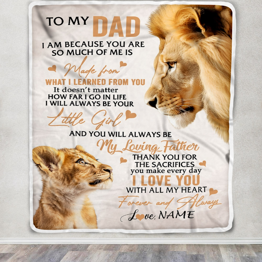 Personalized To My Dad From Daughter Lion I Love You With All My Heart Dad Birthday Fathers Day Christmas Customized Fleece Throw Blanket | teecentury