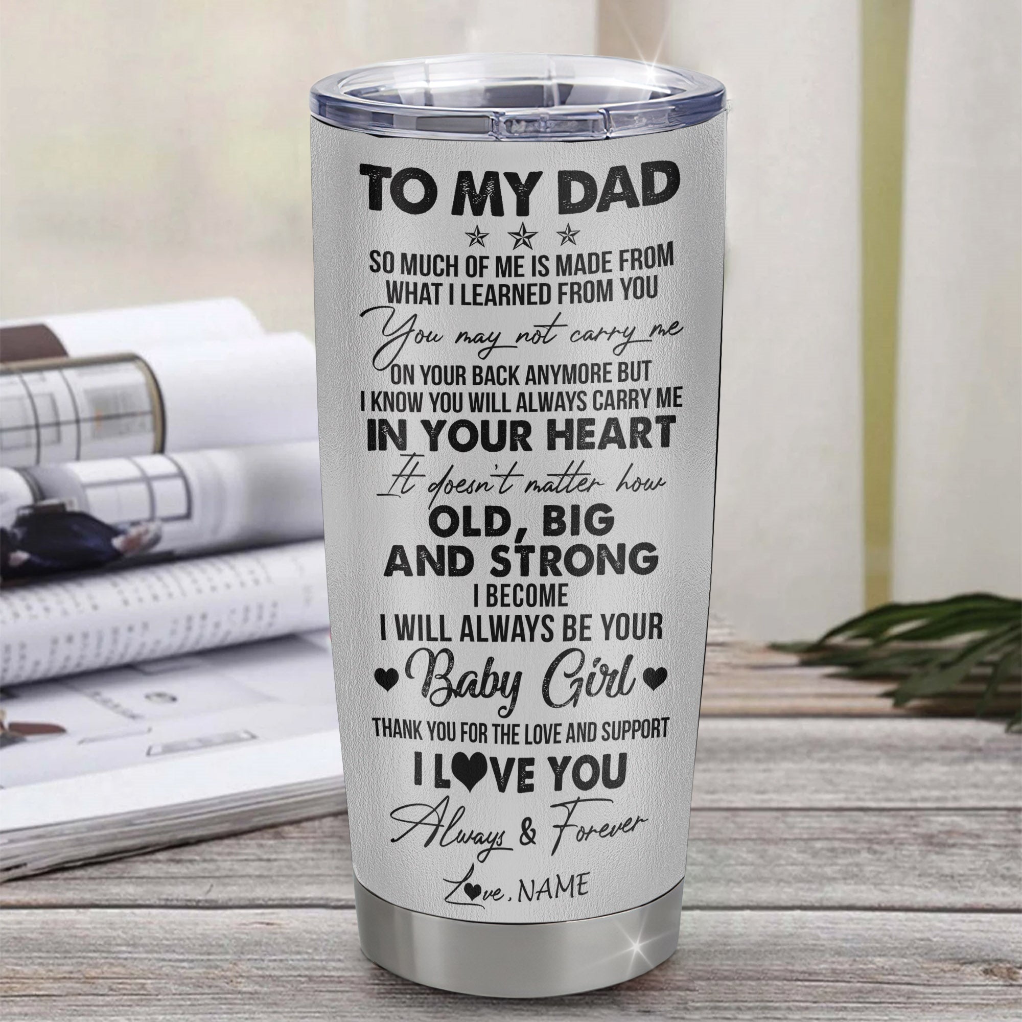Personalized To My Dad From Daughter Stainless Steel Tumbler Cup Wolf Always Be Your Little Girl Dad Fathers Day Birthday Christmas Travel Mug | teecentury