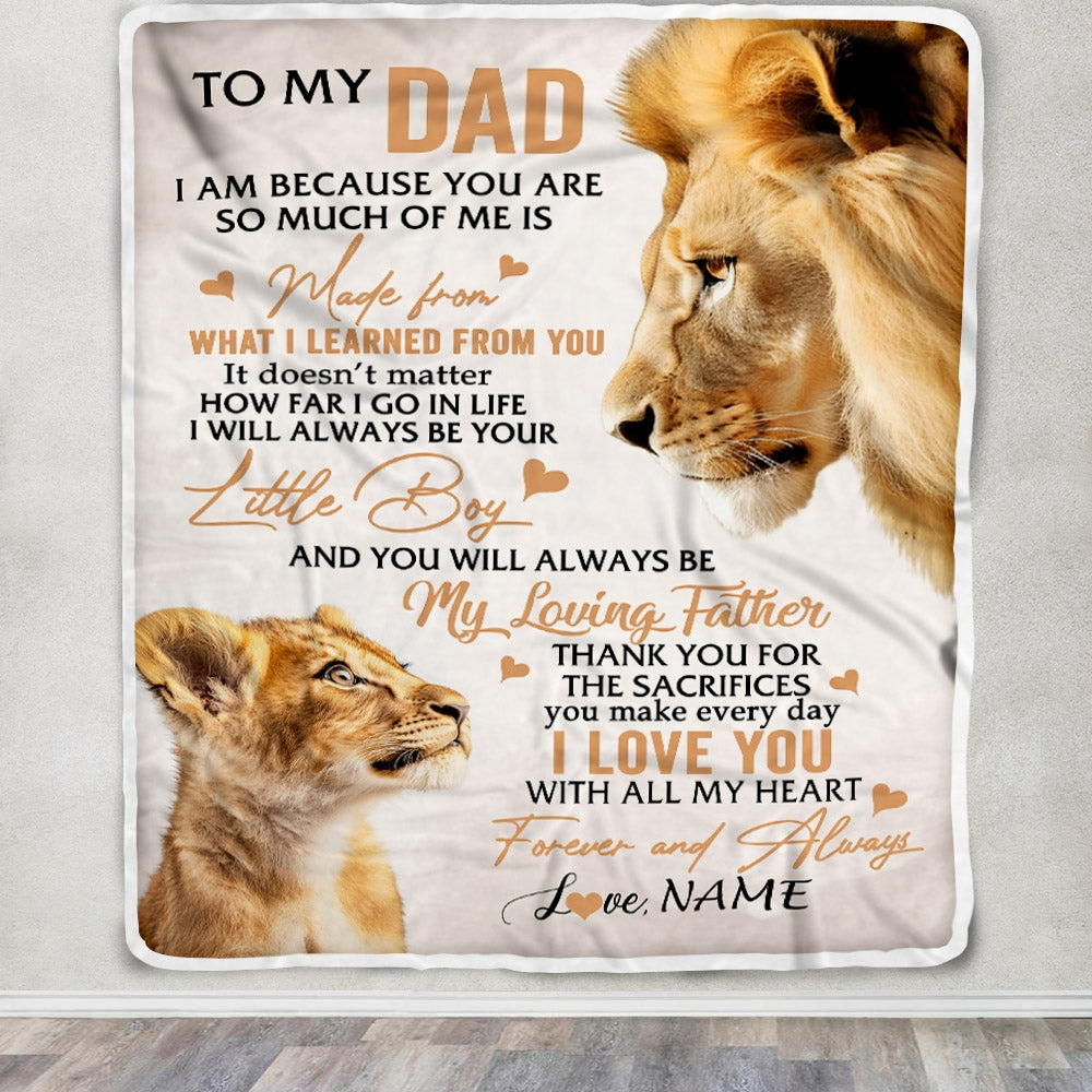 Personalized To My Dad From Son Lion I Love You With All My Heart Dad Birthday Fathers Day Christmas Customized Fleece Throw Blanket | teecentury