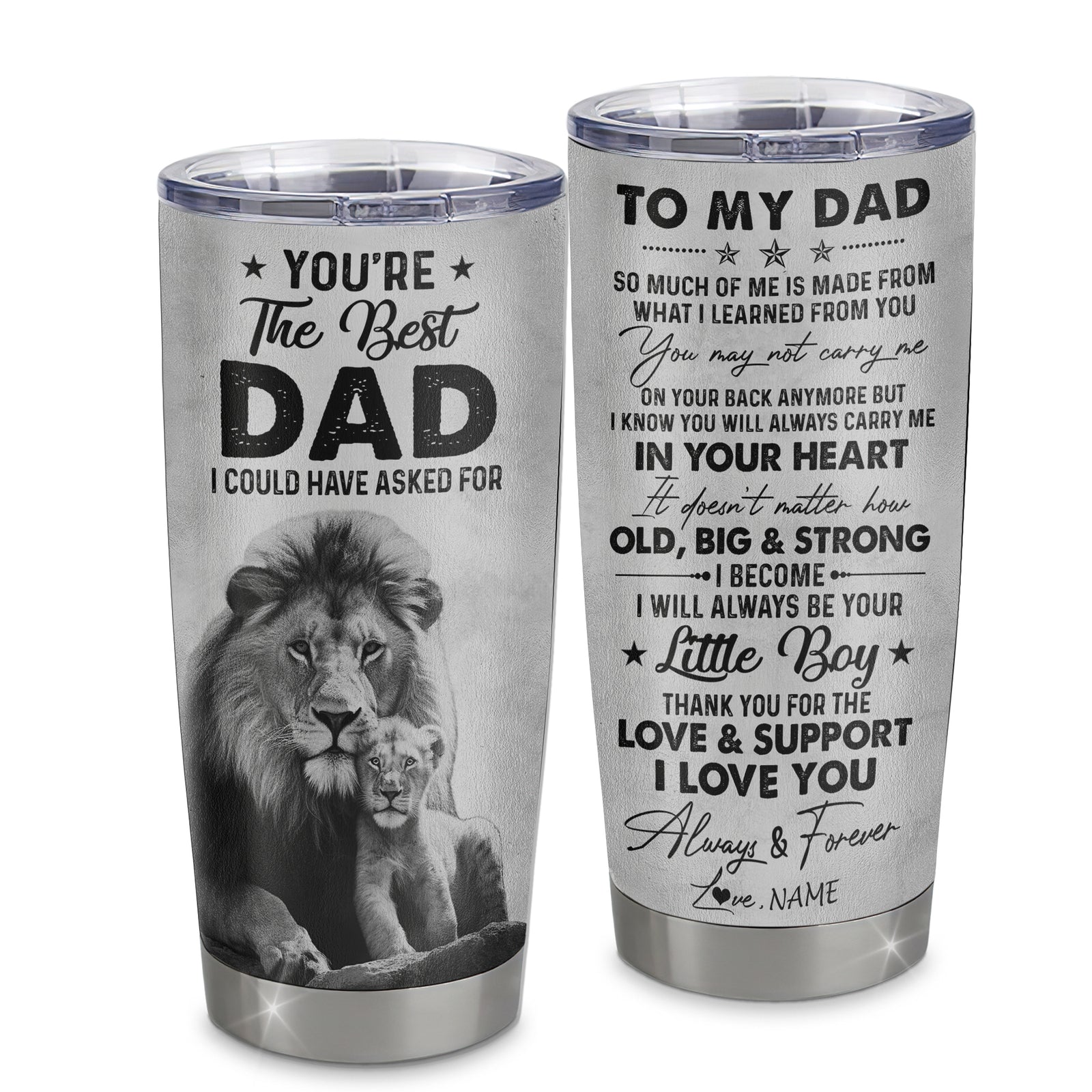 Personalized To My Dad From Son Litte Boy Stainless Steel Tumbler Cup Love You Always And Forever Lion Dad Fathers Day Birthday Christmas Travel Mug | teecentury