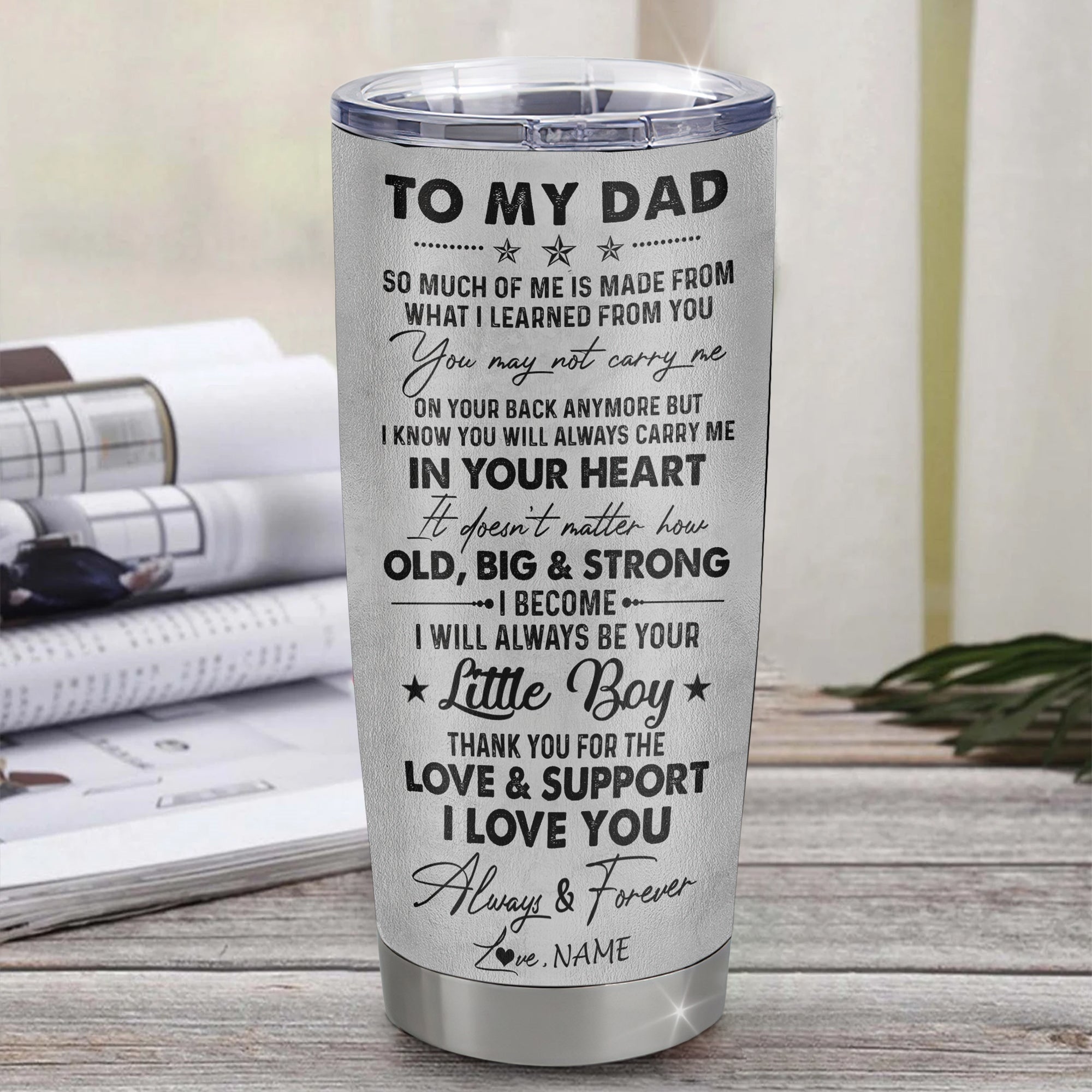 Personalized To My Dad From Son Litte Boy Stainless Steel Tumbler Cup Love You Always And Forever Lion Dad Fathers Day Birthday Christmas Travel Mug | teecentury