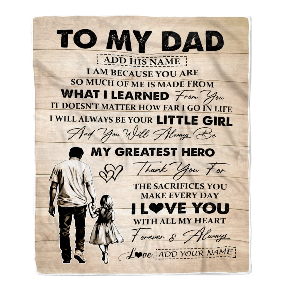 Personalized To My Dad Gifts Blanket From Daughter Thank You My Hero Dad Birthday Gift Fathers Day Thanksgiving Christmas Customized Bed Fleece Throw Blanket | teecentury