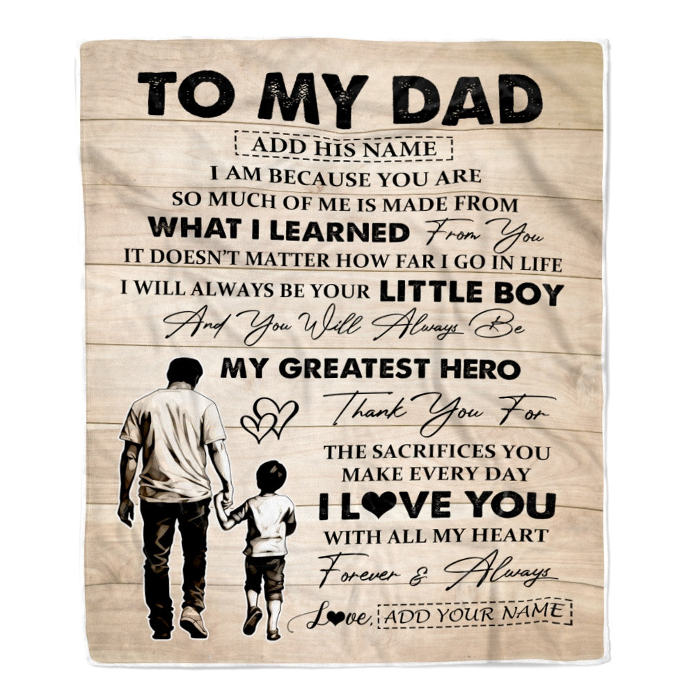 Personalized To My Dad Gifts Blanket From Son Thank You My Hero Dad Birthday Gift Fathers Day Thanksgiving Christmas Customized Bed Fleece Throw Blanket | teecentury