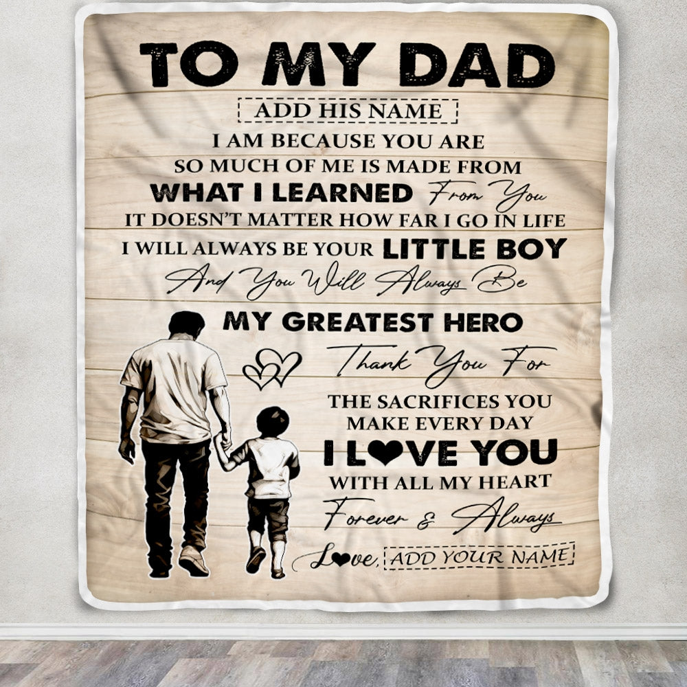 Personalized To My Dad Gifts Blanket From Son Thank You My Hero Dad Birthday Gift Fathers Day Thanksgiving Christmas Customized Bed Fleece Throw Blanket | teecentury