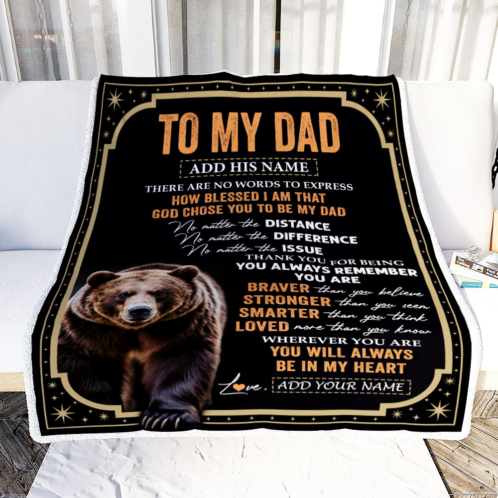 Personalized To My Dad Gifts For Birthday From Daughter Son Inspirational Bear Gifts For Dad Blanket Birthday Idea Father's Day Custom Fleece Throw Blanket | teecentury