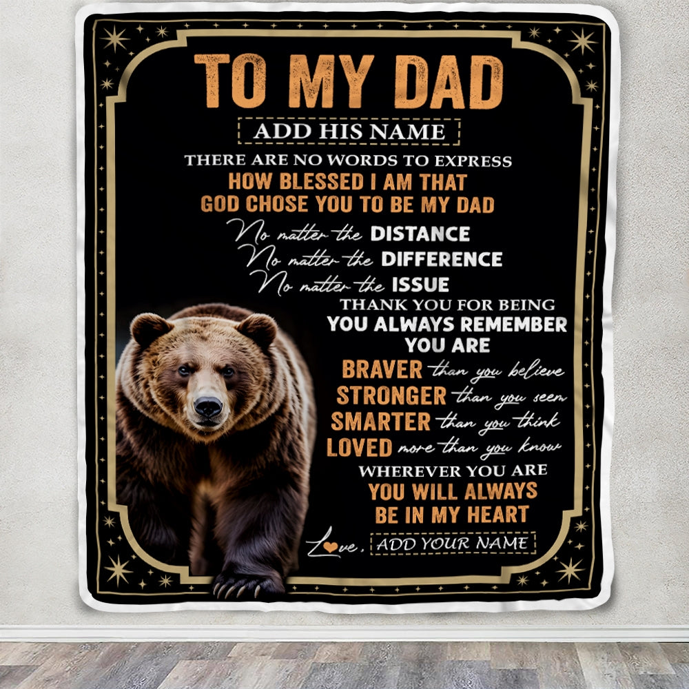Personalized To My Dad Gifts For Birthday From Daughter Son Inspirational Bear Gifts For Dad Blanket Birthday Idea Father's Day Custom Fleece Throw Blanket | teecentury