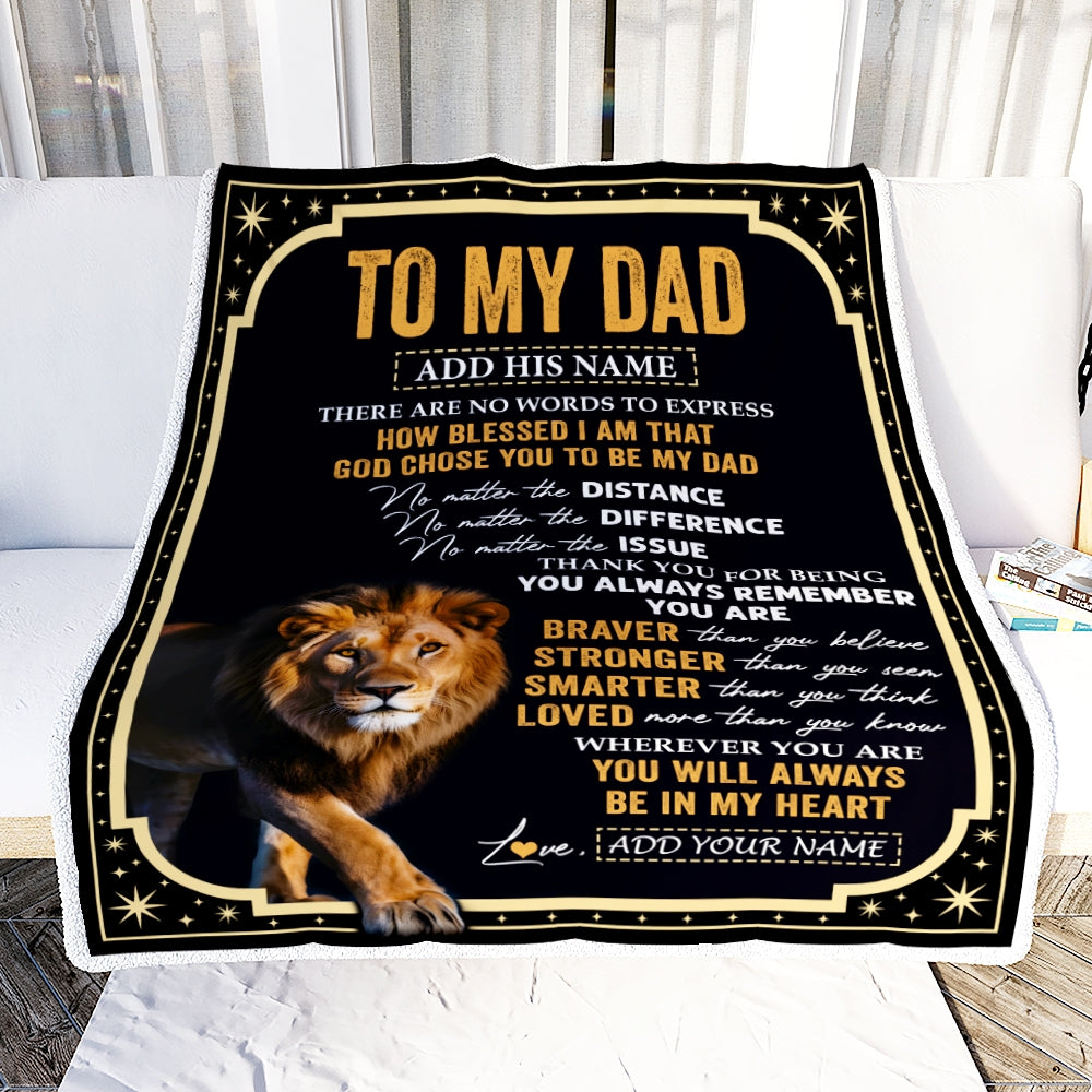 Personalized To My Dad Gifts For Birthday From Daughter Son Inspirational Lion Gifts For Dad Blanket Birthday Idea Father's Day Custom Fleece Throw Blanket | teecentury