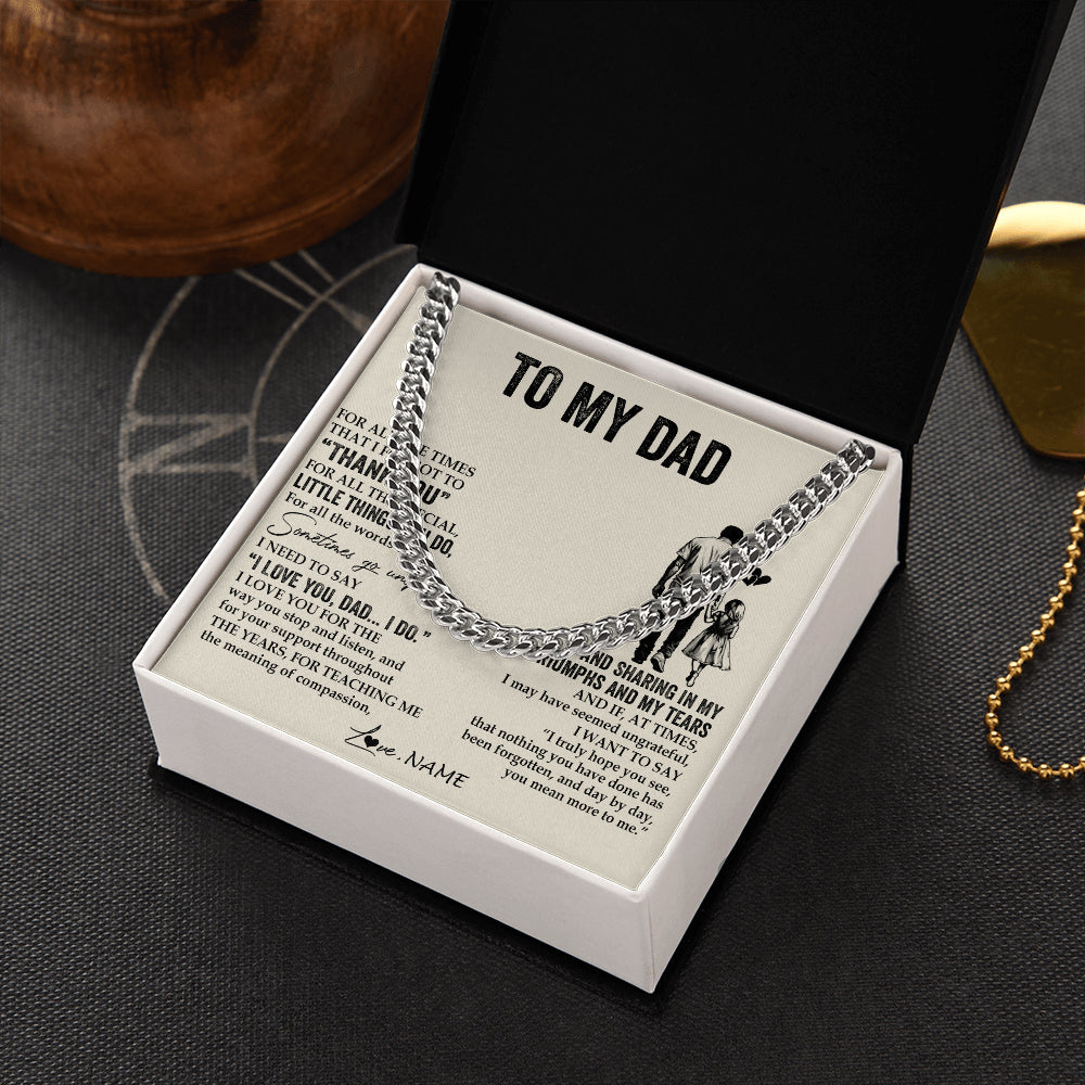 Cuban Link Chain Necklace Stainless Steel | 2 | Personalized To My Dad Necklace From Daughter For All The Times That I Forgot To Thank You Dad Birthday Fathers Day Christmas Customized Gift Box Message Card | teecentury