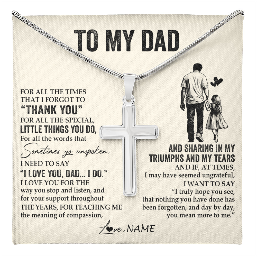 Stainless Cross Necklace Stainless Steel | 1 | Personalized To My Dad Necklace From Daughter For All The Times That I Forgot To Thank You Dad Birthday Fathers Day Christmas Customized Gift Box Message Card | teecentury