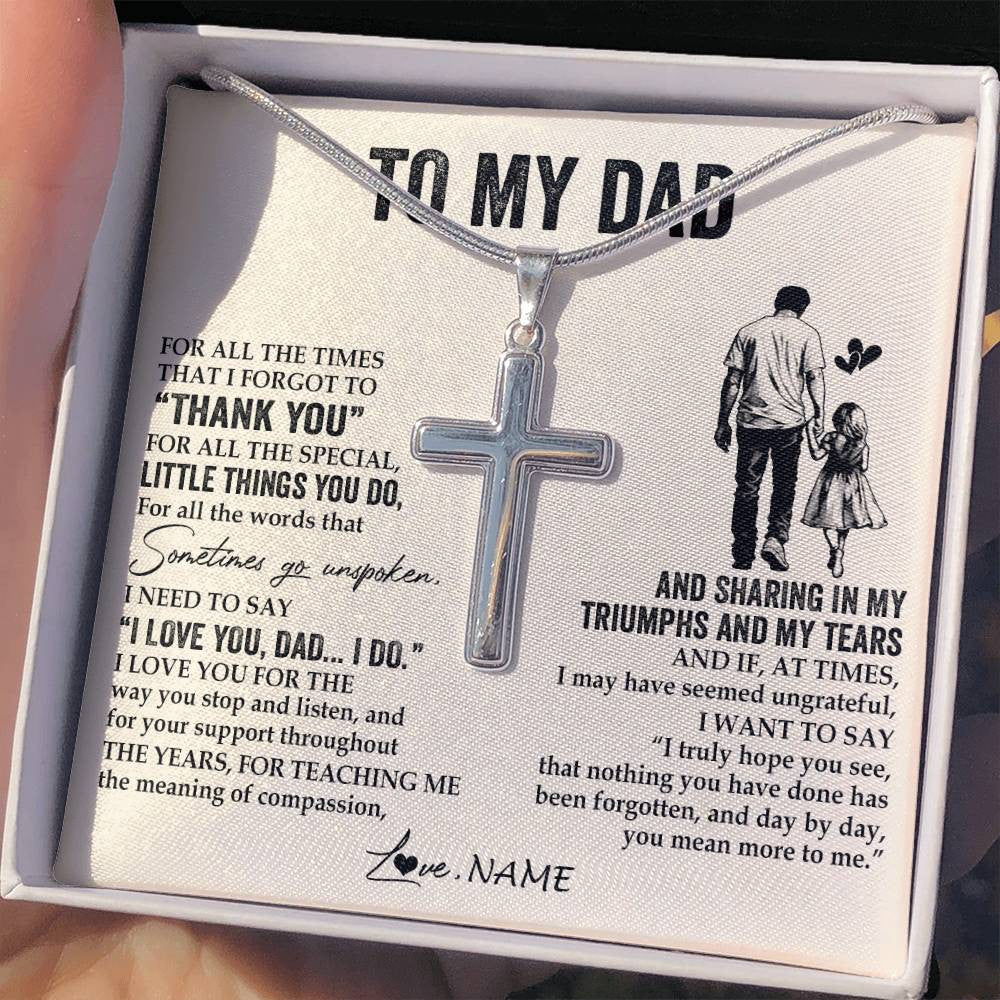 Stainless Cross Necklace Stainless Steel | 2 | Personalized To My Dad Necklace From Daughter For All The Times That I Forgot To Thank You Dad Birthday Fathers Day Christmas Customized Gift Box Message Card | teecentury