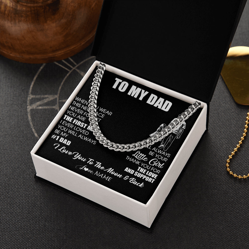 Cuban Link Chain Necklace Stainless Steel | 2 | Personalized To My Dad Necklace From Daughter Never Forget You Are The First Man Dad Birthday Gifts Fathers Day Christmas Customized Gift Box Message Card | teecentury