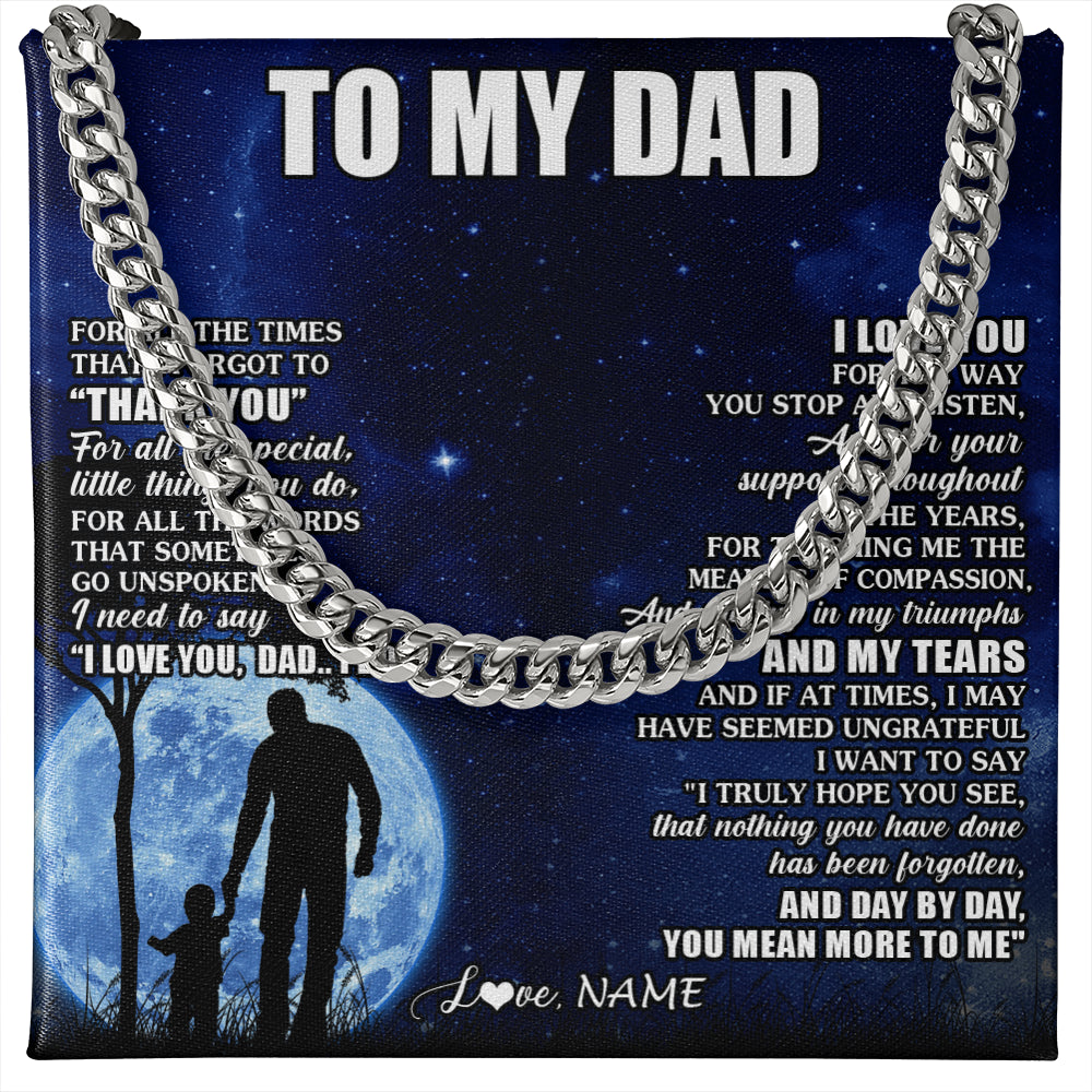 Cuban Link Chain Necklace Stainless Steel | 1 | Personalized To My Dad Necklace From Daughter Son Thank You Grateful Love Dad Birthday Fathers Day Thanksgiving Christmas Customized Gift Box Message Card | teecentury