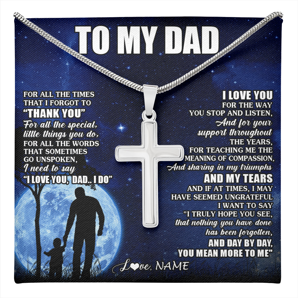 Stainless Cross Necklace Stainless Steel | 1 | Personalized To My Dad Necklace From Daughter Son Thank You Grateful Love Dad Birthday Fathers Day Thanksgiving Christmas Customized Gift Box Message Card | teecentury
