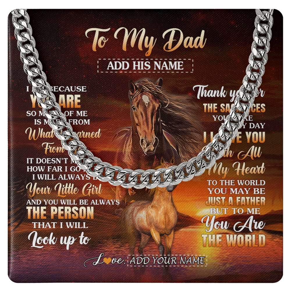 Cuban Link Chain Necklace Stainless Steel | 1 | Personalized To My Dad Necklace From Daughter Thank You For The Sacrifices Horse Dad Birthday Mothers Day Thanksgiving Christmas Custom Gift Box Message Card | https://teecentury.