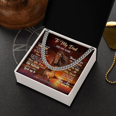 Cuban Link Chain Necklace Stainless Steel | 2 | Personalized To My Dad Necklace From Son Thank You For The Sacrifices Horse Dad Birthday Mothers Day Thanksgiving Christmas Custom Gift Box Message Card | https://teecentury.