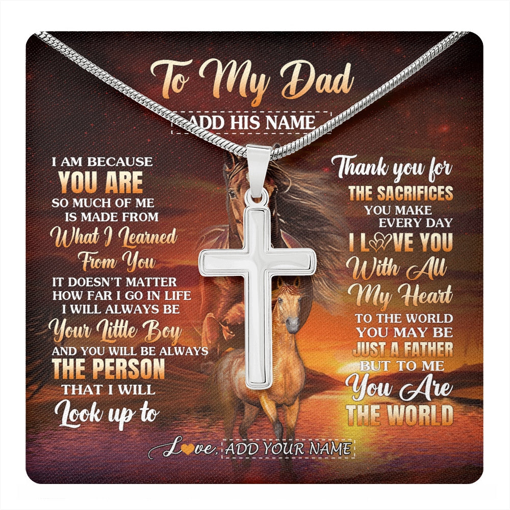 Stainless Cross Necklace Stainless Steel | 1 | Personalized To My Dad Necklace From Son Thank You For The Sacrifices Horse Dad Birthday Mothers Day Thanksgiving Christmas Custom Gift Box Message Card | https://teecentury.