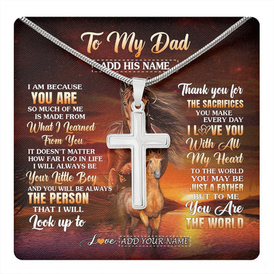 Stainless Cross Necklace Stainless Steel | 1 | Personalized To My Dad Necklace From Son Thank You For The Sacrifices Horse Dad Birthday Mothers Day Thanksgiving Christmas Custom Gift Box Message Card | https://teecentury.